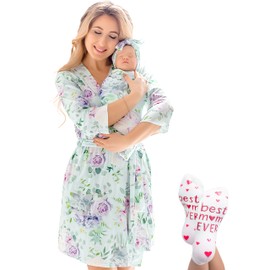 ECO BABY Mommy and Me Robe and Swaddle Set | Maternity Robe and Matching Baby Set for Girl, Boy | Hospital Labor and Delivery, Penelope, X-Large