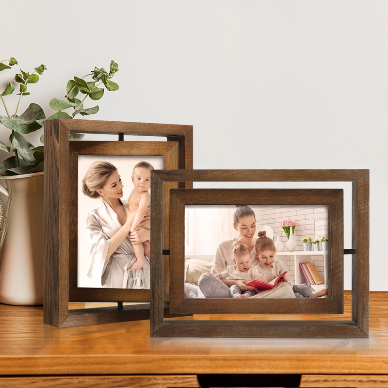 Egofine 2 Pack 4x6 Rotating Floating Picture Frames,Double-Sided Display with