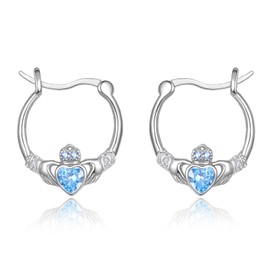 Dreamboat Sterling Silver Claddagh Earrings for Women Celtic Knot Irish Clover Earrings Dangle Earrings Hook Blue March Birthstone Irish Jewelry for Mom Mother, Large, Sterling Silver, Cubic Zirconia