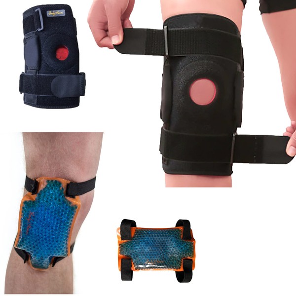 BodyMoves Kid's Hinged Knee Brace Support Plus Hot and Cold Ice Pack (Sporty Black)