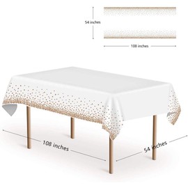 EMAAN 2 Pack Rose Gold Dot Confetti Premium Rectangle Table Plastic Tablecloth, Party Table Cloths Disposable, 54 x 108 inches, for Wedding Graduation Anniversary Buffet Table