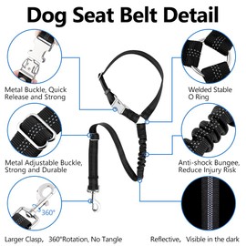 Plutus Pet Dog Seat Belt for Car Headrest, Reflective and Adjustable Restraint with Elastic Bungee for Safety, Vehicle Seatbelt Harness for Small Medium Large Dogs and Cats