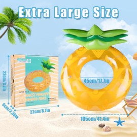 Schwimming5 Pineapple Lounge Swimming Ring Adult Large Pool Swimming Ring Swimming Ring with Backrest, Transparent Pool Floating Ring, Durable Swimming Ring, Summer Pool Water