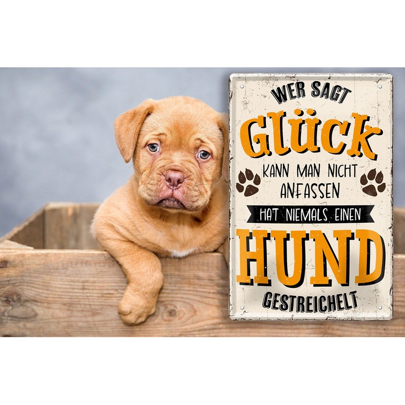 schilderkreis24 Tin Sign Funny Dogs Saying "Glück kann man nicht