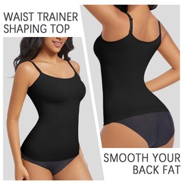 ONEW Compressions Camisole Top for Women Tummy Control Shapewear Top Waist Trainer Shaping Cami Vest with Spaghetti Straps Black M