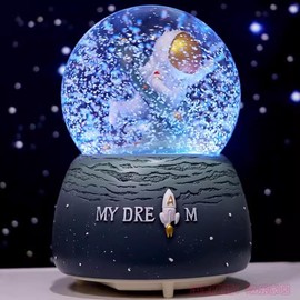 Astronaut Musical Snow Globe Luminous Snowball Music Box Automatic Snowfall Crystal Ball Glitter Night Light with Colorful Lights
