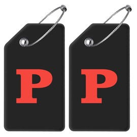 Gostwo 2 Pack Silicone Luggage Tags for Suitcases, 26 Initial Letter Baggage Labels Handbag School Bag Suitcase Instrument Tag with Stainless Steel Loop(Black & White) (Letter P)
