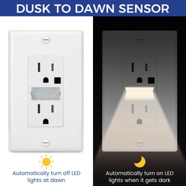 ThunderWay Radiant Adjustable LED Nightlight Outlet, Decorator Electrical Tamper Resistant Wall Outlet 15 Amp 125Volt, Guide Light White LED, Wall Plate Included (4 Pack)