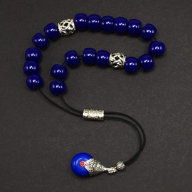 ALBATROSART Design - Greek KOMBOLOI Series, Worry Beads, Begleri Pony, Anxiety Reliever, Rosary Relaxation Stress Relief (Navy Blue Resin Drum -13X9 mm- 19 Big piece)