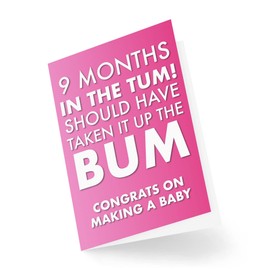Funny New Born Baby Cards | 9 Months in The Tum Greeting Card | Congratulations Child On The Way | Pregnant Joke Humour Fun Innuendo CBH150
