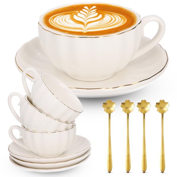 8oz Capuccino Cups Set of 4 – Porcelain Gold Rimmed