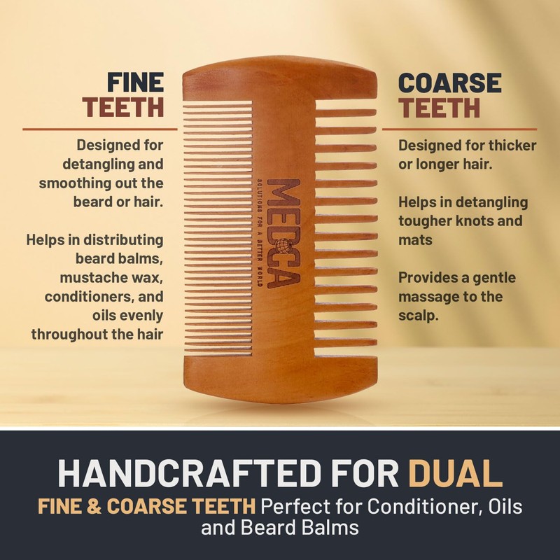 Beard Comb for Men Solid Beech Wood Handmade with Leather