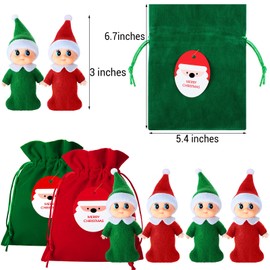 6 Pieces Little Christmas Doll Twins Baby with Velvet Bags Doll Accessories for Xmas New Year Calendars and Christmas Stocking Stuffers(Red, Green)
