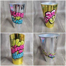 7-11 Limited Edition 7-11 Chrome Silver & Gold Plastic Slurpee Reusable Cups Lot Of 4