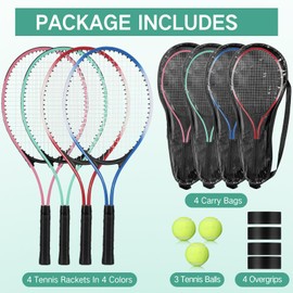 Motionchic 4 Pcs Tennis Rackets for Adult Recreational 4 Players 27" Tennis Racquet Lightweight Tennis Racket with 3 Tennis Balls for Training Beginners with Overgrips Carry Bag (Pink,Green,Blue,Red)