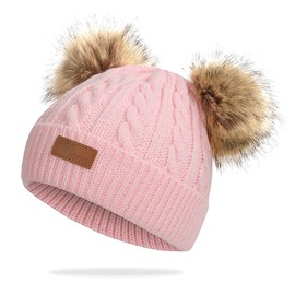 WELROG Baby Winter Warm Knit Hat Infant Toddler Kid Crochet Fur Hairball Beanie Cap(Light Pink)