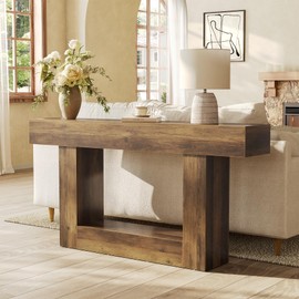 LITTLE TREE 63 Inches Long Console Table, 2-Tier Farmhouse Sofa Table Behind Couch, Large Narrow Entryway Table for Living Room, Wooden Hallway Foyer Table with Heavy Duty Base, Rustic Brown