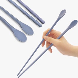 RECOHOME Reusable Long Silicone Cooking Chopsticks with Spoon 12 Inches 1 Pair, Dishwasher Safe, BPA-free Non-Slip, Korea Kitchen Utensils (Pastel Blue)