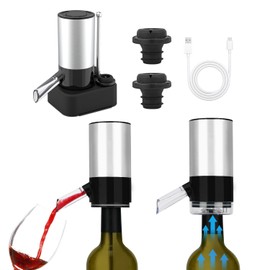 KITCHENDAO Rechargeable Electric Wine Aerator Dispenser and Wine Saver Pump, Built-in Sound Indicator, Automatic Wine Pourer with USB-C Cable, Storage Base and 2 Stoppers, Ideal Gift for Wine Lovers