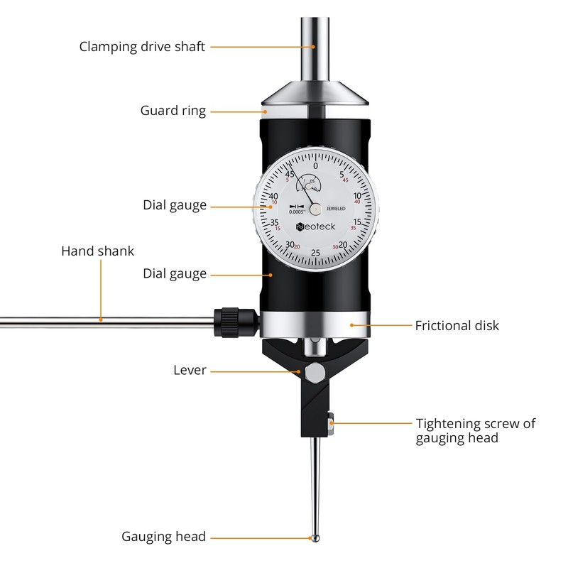 Neoteck Coaxial Centering Indicator 0-0.15''/0.0005'' Diall Indicator Set with Storage