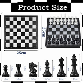 25x25cm Magnetic Chess Set,Black White Magnetic Chess Piece Set Portable Folding Chess Board Games,Chess Board Set Traditional Strategy Game,Travel Games for Adults Kids Children Family Gathering