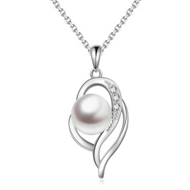 Genuine Cultured White Pearl Necklace Gifts for Women 925 Sterling Silver Pendant Jewelry for Wife Mom Anniversary/Christmas/Mothers Day/Birthday/Valentines/Gifts for her
