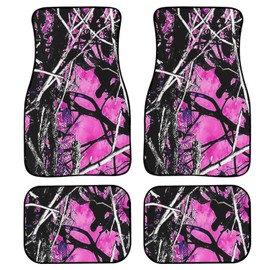 Suobstales Car Floor Mats Pink Camo Accessories for Cars, SUVs and Trucks 4 Pcs All-Season Rubber Front Rear Floor Foot Mats Hunting Forest Camouflage