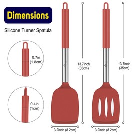 HOTEC Silicone Spatula Set of 2 Heat-Resistant 600°F & BPA-Free Kitchen SaptulaTurner with Stainless Steel Handles, Slotted & Solid Spatulas for Nonstick Cookware, 13.7 Inch, Red