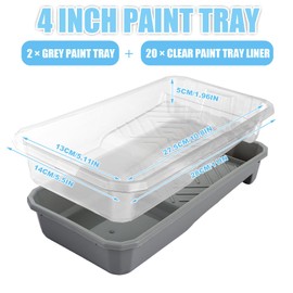 Oungy 20 Pcs Disposable 4Inch Paint Tray Liners & 2 Pcs 4Inch Reusable Paint Trays, Plastic Paint Roller Tray Liner Small Paint Roller Tray, Mini Roller Tray and Liner (Grey + Clear)