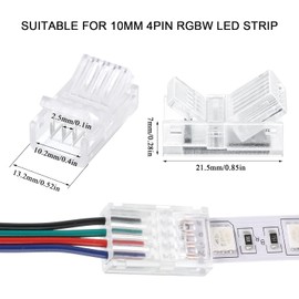 Leloco LED Connector 4-Pin for LED Strip Connector Transparent 8 Pieces LED Strip Connection Cable LED Connector 12V-24V 22AWG Cable for SMD 3528 2835 5050 5630+10 mm 4-Pin LED Gapless Connector