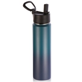 Volhoply - Botella de agua aislada de 24 onzas con tapa de popote, botellas deportivas de boca ancha de acero inoxidable con asa, termo de doble pared al aspiradora para mantener el frío, tazas térmicas reutilizables de viaje para soporte (noche oscura, 