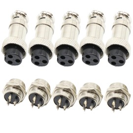 Sopepoyie GX16 3Pin Male Female Aviation Connector Plug 16MM Wire Panel Metal Connector Silver (5 Sets)