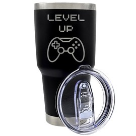 Premium 30 oz Level Up Gaming Tumbler, Black – Insulated Stainless Steel Cup for Gamers, Keeps Drinks Hot/Cold, Perfect for Gamers, Video Game Tumbler, Gamer Coffee Tumbler, Gift for Gamers