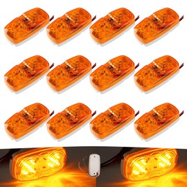 NEW SUN 12 Pcs RV Trailer Marker LED Light, Bullseye/Tiger Eye/Double Bubble Clearance Light, 10 Amber LEDs, 4x2 12V Rectangular LED Side Marker Light, Surface Mount, Camper, Trucks, Rvs