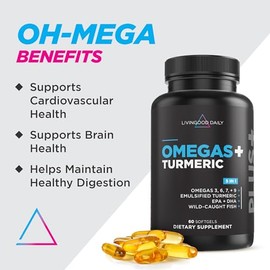 Livingood Daily- Suplemento de Omega 3, 6, 9 Plus, crcuma y curcumina Omega 3 (EPA y DHA) que favorece la salud del corazn y las articulaciones       