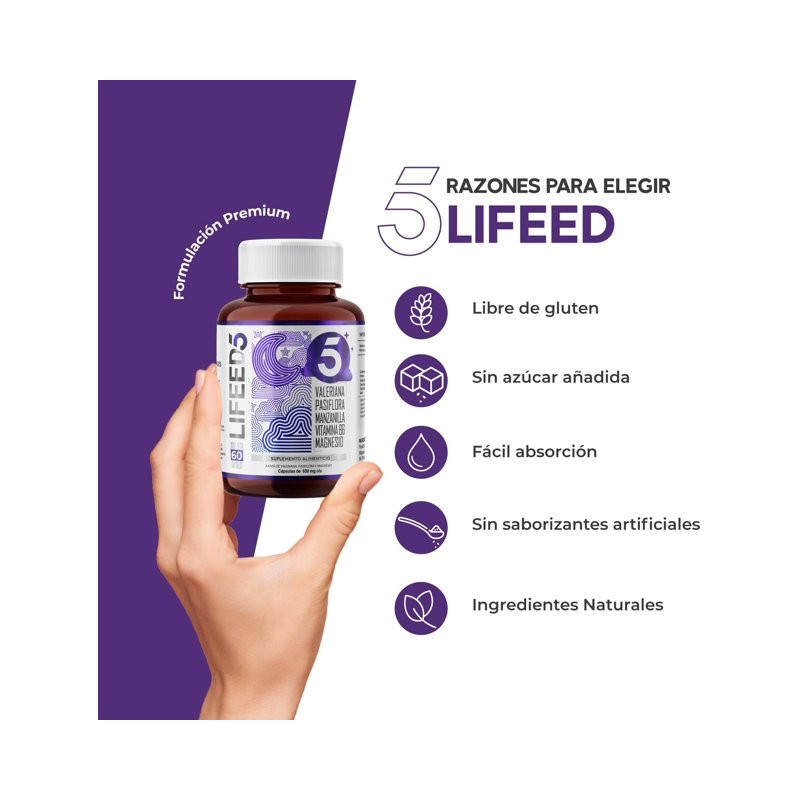 Multivitaminico LIFEED5 para 60 días Valeriana Pasiflora Magnesio Manzanilla Vitamina