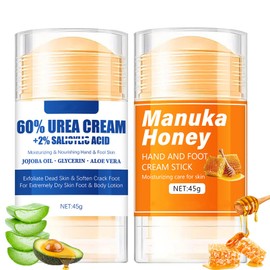 Urea Foot Cream, 60% Urea Cream and Honey Foot Cream for Cracked Heel Repair, Dry Skin Moisturiser - Intensive Care for Feet & Hands, Women & Men - 2PCS Strength Foot Care Set