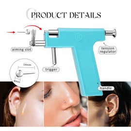 Glupez 38Pcs Ear Piercing Tool Reusable Ear Piercing Gun Kit Professional Beauty Kit Set Piercing Machine for Commercial or Home Use, Turquoise