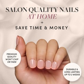 Glamnetic Press On Nails - French Peach | Super Short Pastel Peach French Tips with a Glossy Finish, Fake Nails, Reusable | 15 Sizes - 30 Nail Kit with Glue