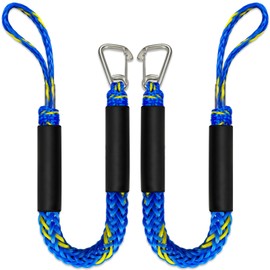 4 Feet Bungee Dock Line Boat Accessories 2pcs Fender Lines with 316 Stainless Clip for Marine Bumper/Boat Fender for Mooring for Jet Ski, Seadoo, Yamaha (Blue+Yellow, 4 Feet)