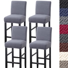 HFCNMY Bar Stool Covers,4 Pack Stretch Bar Stool Covers with Backs Jacquard Bar Stool Chair Covers Barstool Covers Slipcovers with Back Pub Counter Stool Chair Covers with Elastic Bands Gray