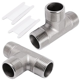 SWZHAI 2PCS Tee Pipe Fittings 3/4" x 3/4" x 3/4" NPT Male Thread Adapter 304 Stainless Steel T-Shaped 3 Way Tube Fittings