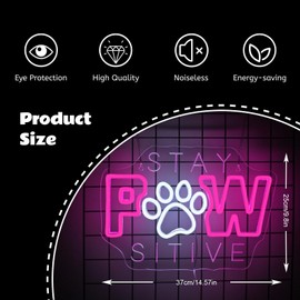 JURONG Stay Pawsitive Neon Signs for Wall Decor, Dimmable LED Light up Signs, Cat Paw Shaped Neon Light, USB Powered, for Home, Party, Gift, Office, Bedroom, Shop, Classroom