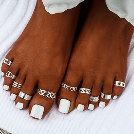 Toe Rings Sets for Women Gold Stackable Open Toe Ring Adjustable Vintage Knuckle Ring Bohemian Summer Beach Foot Tail Rings Toe Rings for Women (Style-Silver Heart)
