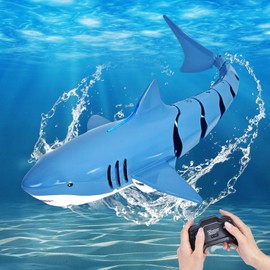 Risingor Remote Controlled Shark Toy, 2.4GHz RC Boat Simulation Shark Water Toy, Pool Toy, Electric Shark Boat Remote Controlled Toy Gift for 5+ Years Old Boys Girls, Blue