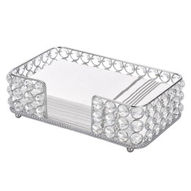 Sumnacon Stylish Bathroom Guest Towel Holder-Rectangle Crystal Napkin Holder for Guest Hand Towels Paper Napkins, Decorative Napkin Tray for Bathroom Vanity Toilet Tank Table Kitchen Countertop,Silver