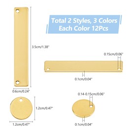 DICOSMETIC 72Pcs 2 Styles Metal Stamping Blank Name Plate Charm Rectangle Blank Stamping Tags Engraved Pendant 3 Colors Stainless Steel Coin Disc Charm for Keychain Earring Necklace Jewelry Making