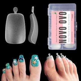 NOVO OVO Long Toe Nail Tips Press on, Curved Full Cover Longtoes Claw, Clear Pre-etched Matte Pre-filed Nail Extension for Pedicure Acrylic, Tapered Square Soft Gel Toenails x 12 Sizes 240pcs