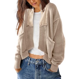 SENSERISE Womens Cardigan Sweaters Chunky Cable Knit Sweater Open Front Long Sleeve Outerwear Coats Fall Outfits(Apricot Khaki,M)