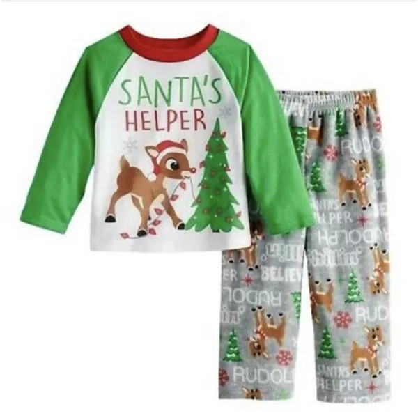 Holiday Rudolph Reindeer Santa's Helper Christmas Holiday Toddler Fleece Pajamas